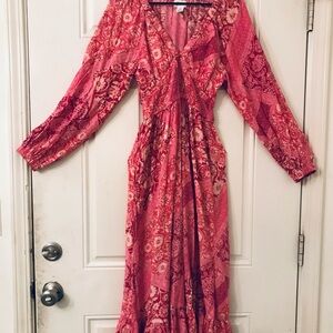 JAPNA Chic Long Sleeve Pink Patterned Dress